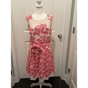 Robbie Bee Signature Pink Floral Lace Fit & Flare Dress Size 8 Sleeveless Belted